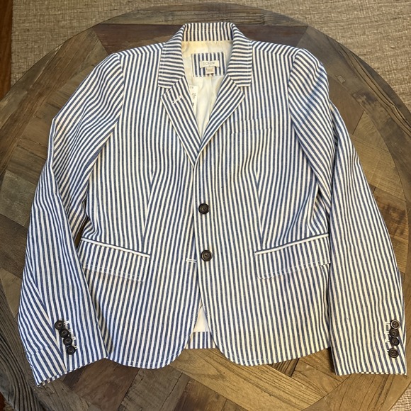 J.CREW Jackets & Blazers - J.CREW Women's BLUE & WHITE STRIPED Seersucker BLAZER  Jacket Lined NEW Size 10